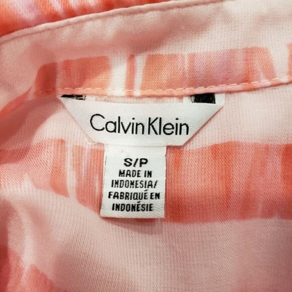 Calvin Klein Womens Sheer Coral Pink‎ Striped Button-Down Blouse S - Picture 6 of 8